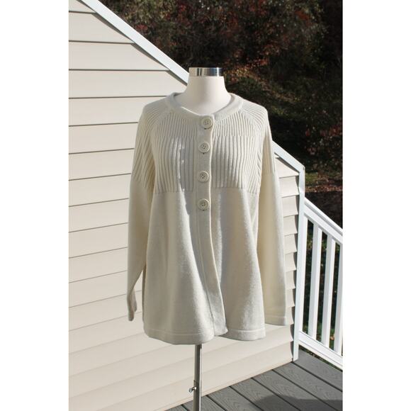 Anthology Women's Button Down Cardigan Cream Chunky Ribbed Oversized Size M - Picture 6 of 8